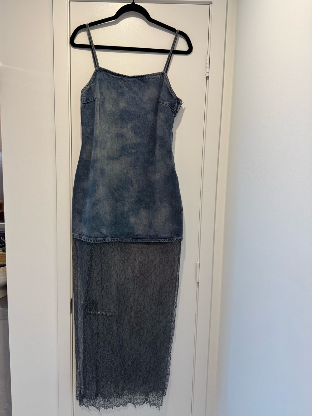 Zara Denim Dress With Lace Trim